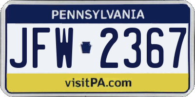PA license plate JFW2367