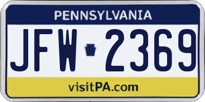 PA license plate JFW2369
