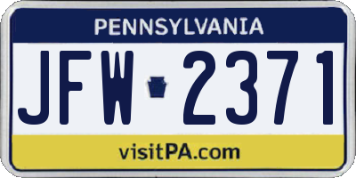 PA license plate JFW2371