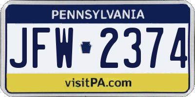 PA license plate JFW2374