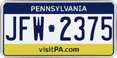 PA license plate JFW2375