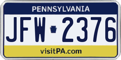 PA license plate JFW2376