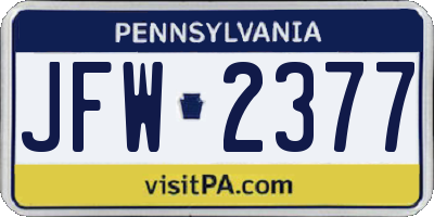 PA license plate JFW2377