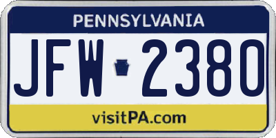 PA license plate JFW2380