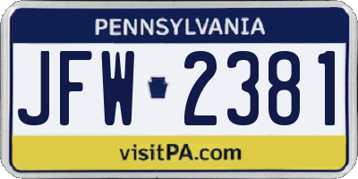 PA license plate JFW2381