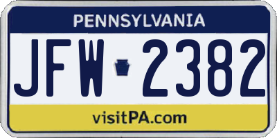 PA license plate JFW2382