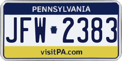 PA license plate JFW2383