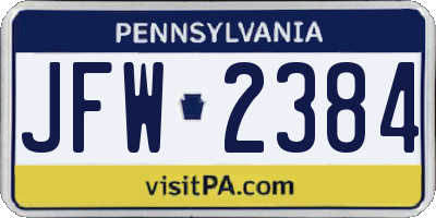 PA license plate JFW2384