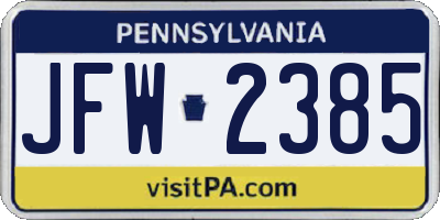 PA license plate JFW2385