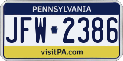 PA license plate JFW2386