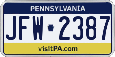 PA license plate JFW2387