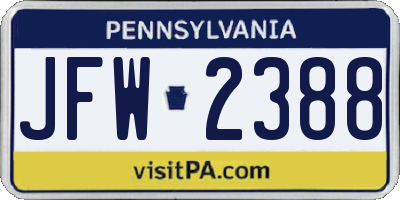 PA license plate JFW2388