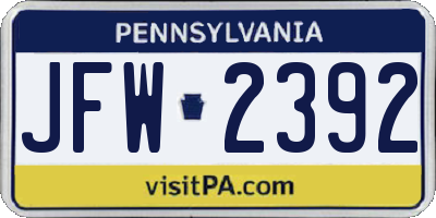 PA license plate JFW2392