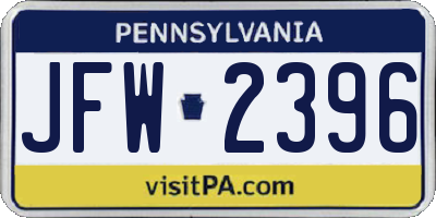 PA license plate JFW2396
