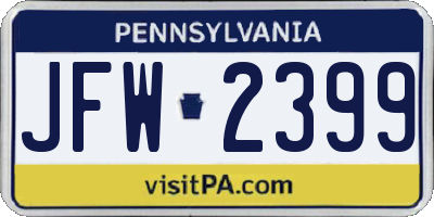 PA license plate JFW2399