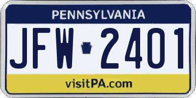 PA license plate JFW2401