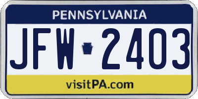 PA license plate JFW2403