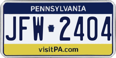 PA license plate JFW2404