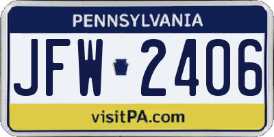 PA license plate JFW2406
