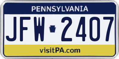 PA license plate JFW2407
