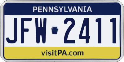 PA license plate JFW2411