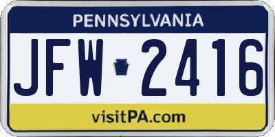 PA license plate JFW2416