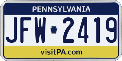 PA license plate JFW2419