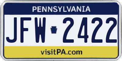PA license plate JFW2422