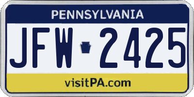 PA license plate JFW2425