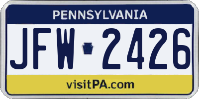 PA license plate JFW2426