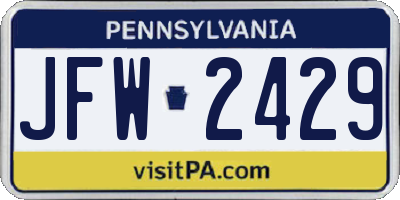 PA license plate JFW2429