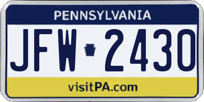 PA license plate JFW2430