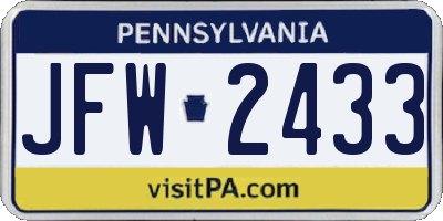 PA license plate JFW2433