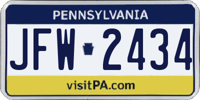 PA license plate JFW2434