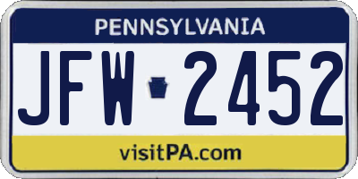 PA license plate JFW2452
