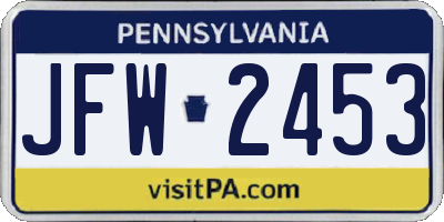PA license plate JFW2453