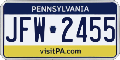 PA license plate JFW2455