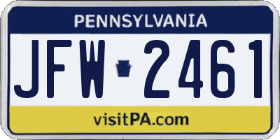 PA license plate JFW2461