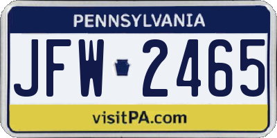 PA license plate JFW2465