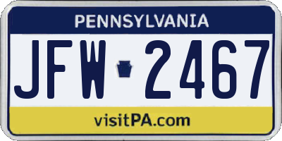 PA license plate JFW2467