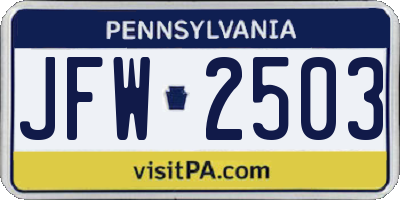 PA license plate JFW2503