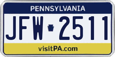 PA license plate JFW2511