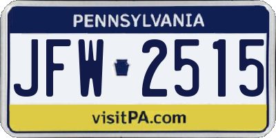 PA license plate JFW2515