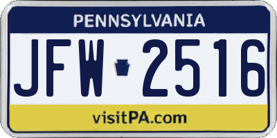 PA license plate JFW2516