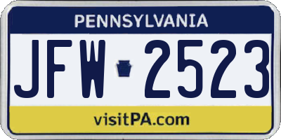PA license plate JFW2523