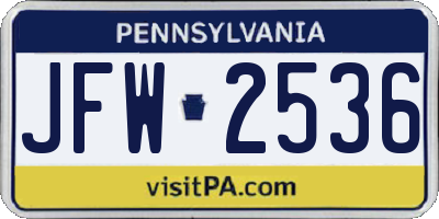 PA license plate JFW2536