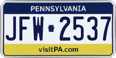 PA license plate JFW2537