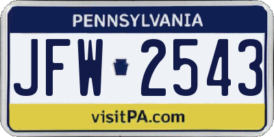 PA license plate JFW2543