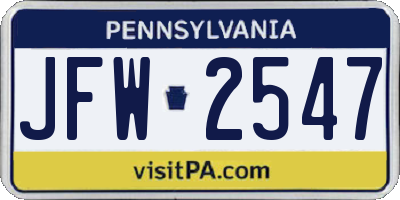 PA license plate JFW2547