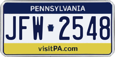 PA license plate JFW2548